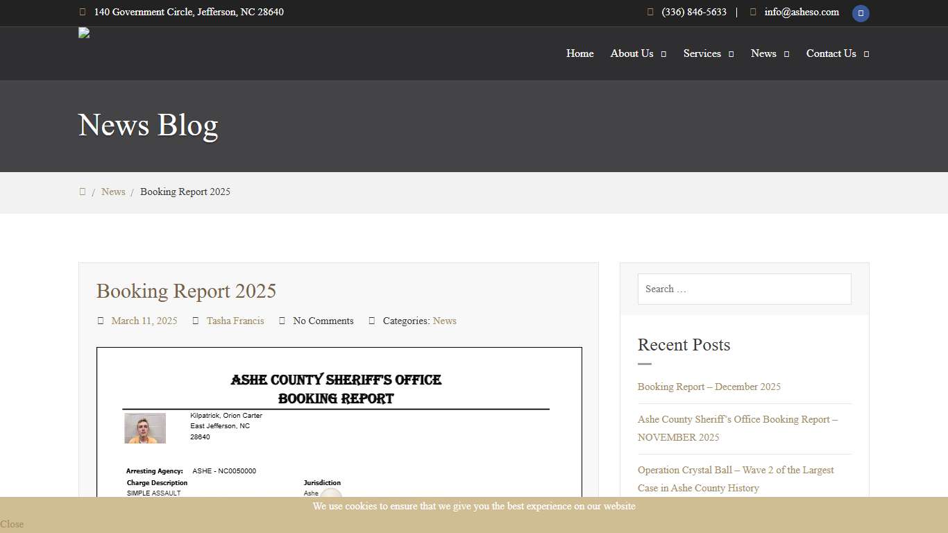 Booking Report 2025 – Ashe County Sheriff's Office